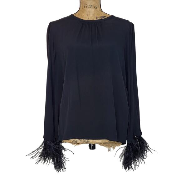 MARELLA Rivista Silk Crepe De Chine Blouse Removable Feather Cuffs NEW Size 8 - Picture 4 of 16